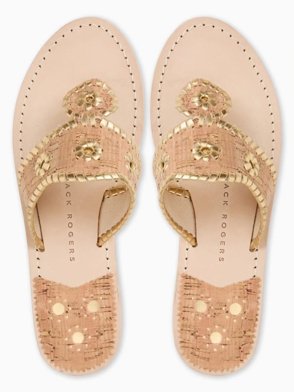 Jack Rogers Natural Cork Slide Sandals with Gold Accents